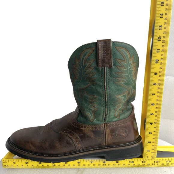 Justin Leather Western Cowboy Green Brown Boots Men's 7.5 D - Picture 11 of 13